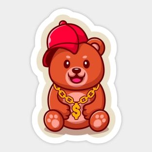 Cute Swag Bear With Hat And gold chain necklace Cartoon Sticker